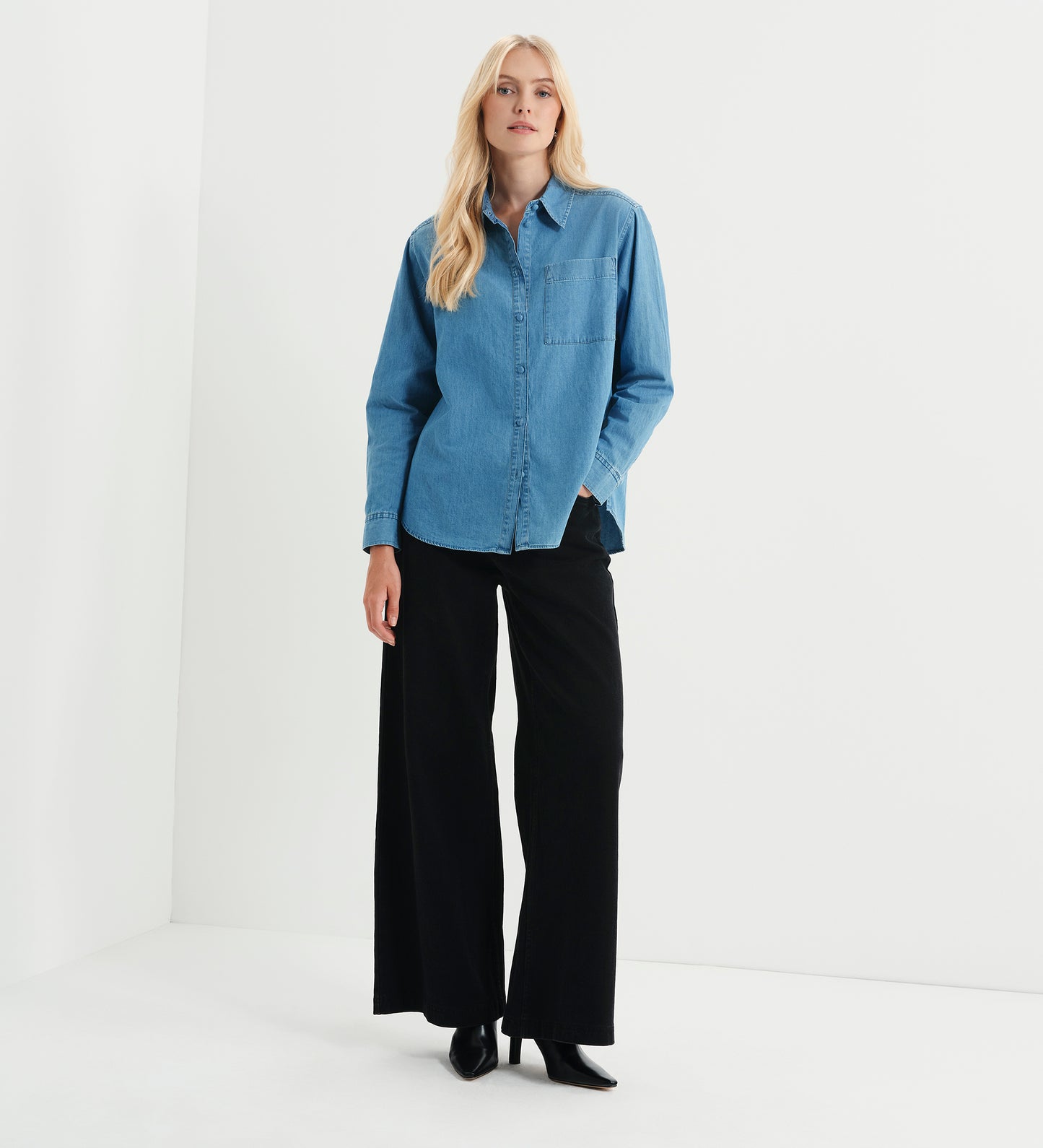 Francesca Light Wash Relaxed Fit Dropped Shoulder Denim Shirt