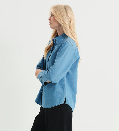 Francesca Light Wash Relaxed Fit Dropped Shoulder Denim Shirt