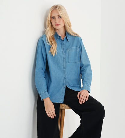 Francesca Light Wash Relaxed Fit Dropped Shoulder Denim Shirt