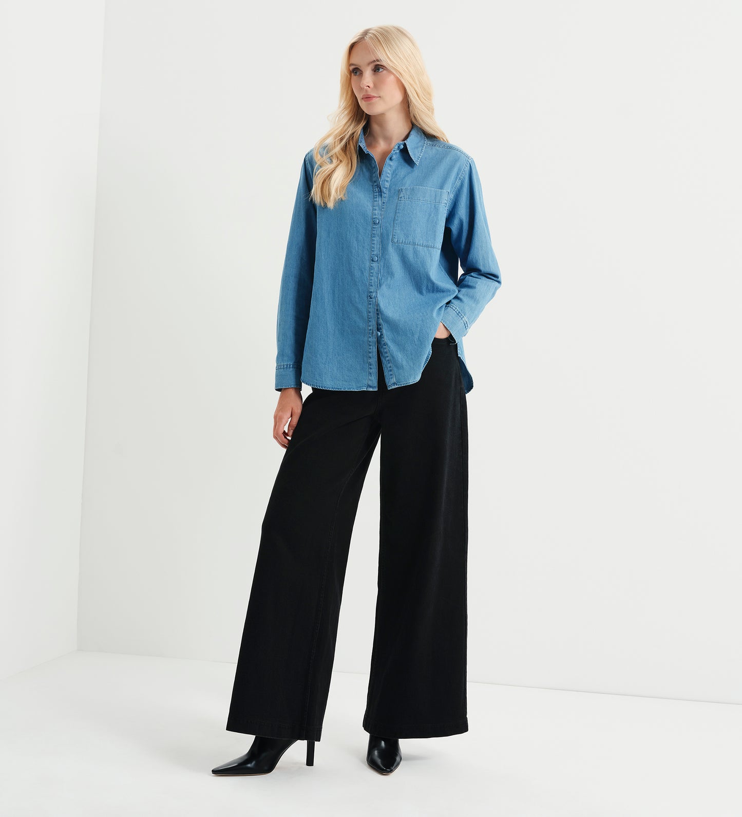 Francesca Light Wash Relaxed Fit Dropped Shoulder Denim Shirt