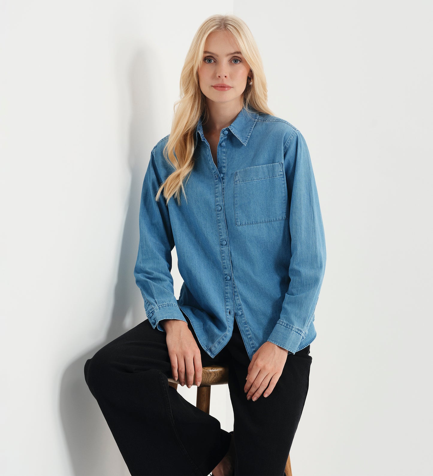 Francesca Light Wash Relaxed Fit Dropped Shoulder Denim Shirt