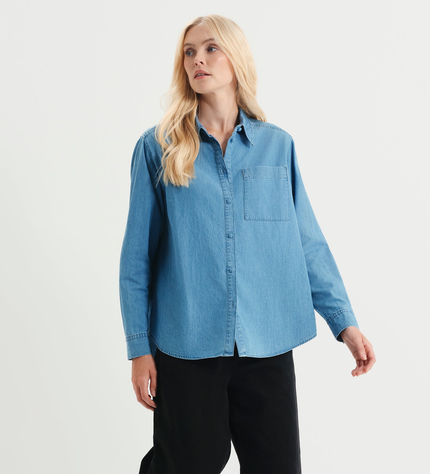 Francesca Light Wash Relaxed Fit Dropped Shoulder Denim Shirt