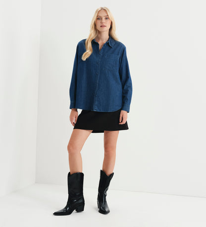 Francesca Mid Wash Relaxed Fit Dropped Shoulder Denim Shirt