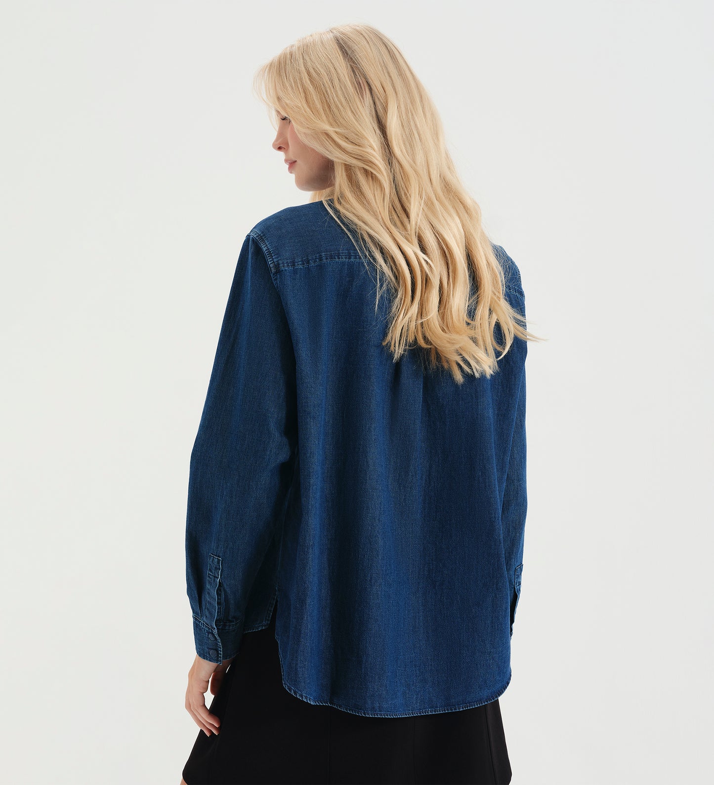 Francesca Mid Wash Relaxed Fit Dropped Shoulder Denim Shirt
