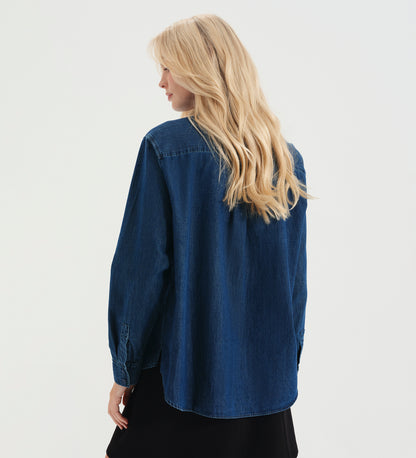 Francesca Mid Wash Relaxed Fit Dropped Shoulder Denim Shirt