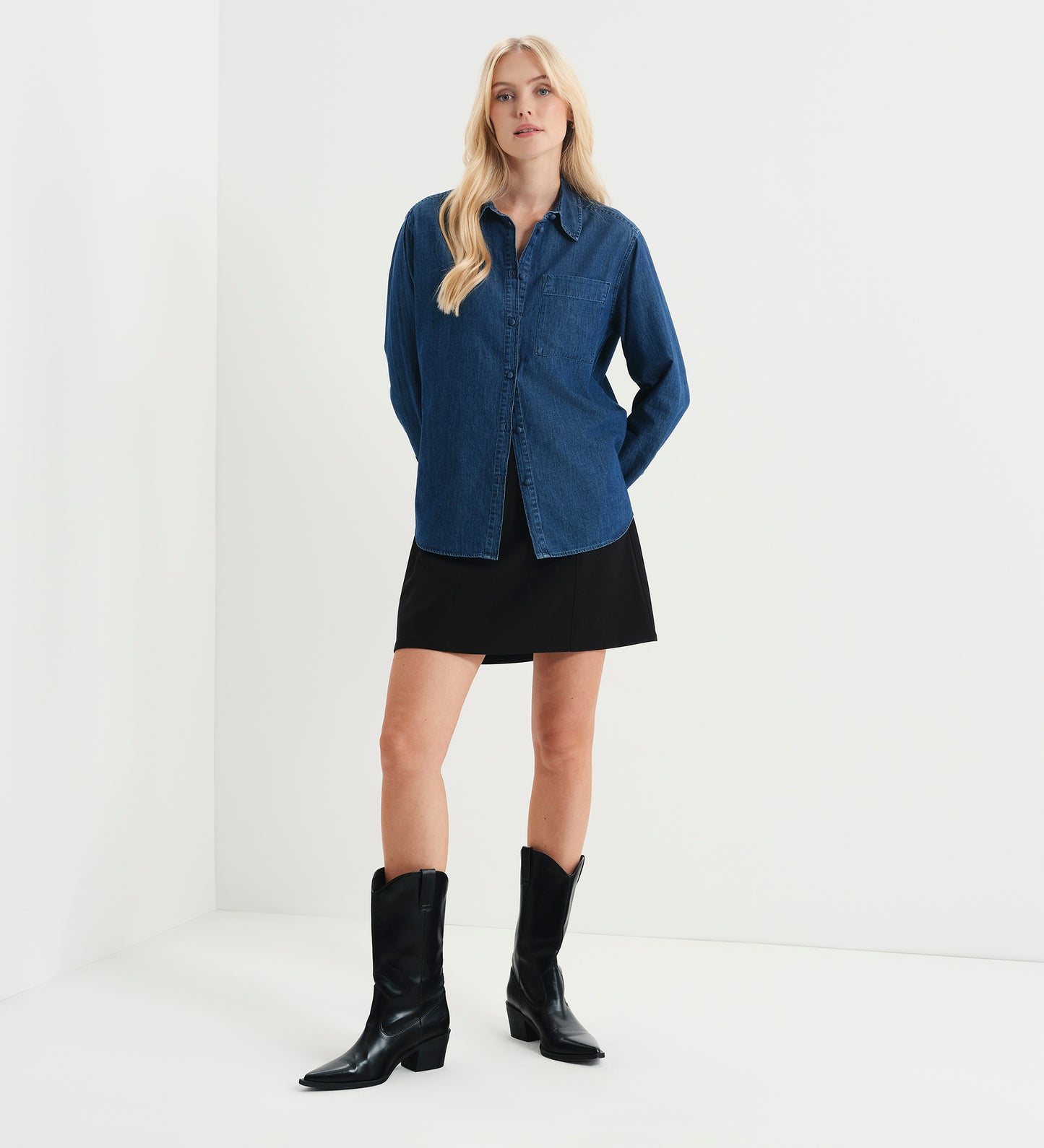 Francesca Mid Wash Relaxed Fit Dropped Shoulder Denim Shirt