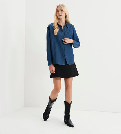 Francesca Mid Wash Relaxed Fit Dropped Shoulder Denim Shirt