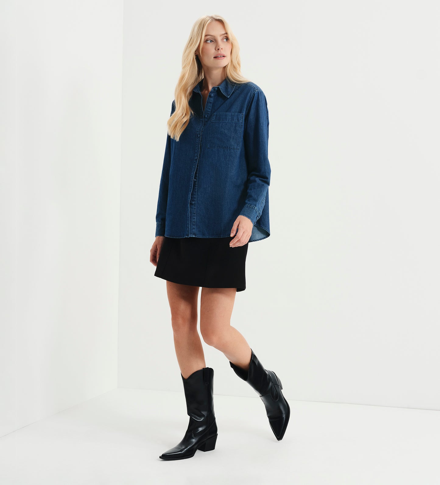 Francesca Mid Wash Relaxed Fit Dropped Shoulder Denim Shirt