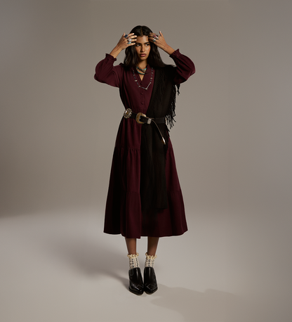 Gianna Burgundy Corduroy Midi Dress