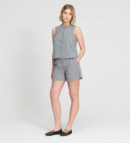 Sunny Black Cotton Gingham Drawstring Shorts