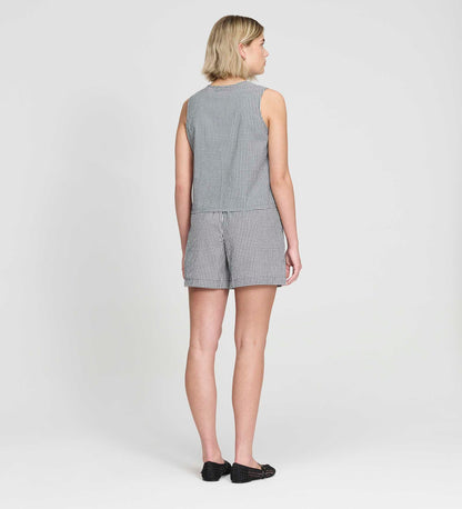Sunny Black Cotton Gingham Drawstring Shorts