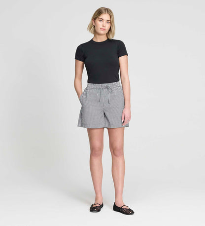 Sunny Black Cotton Gingham Drawstring Shorts