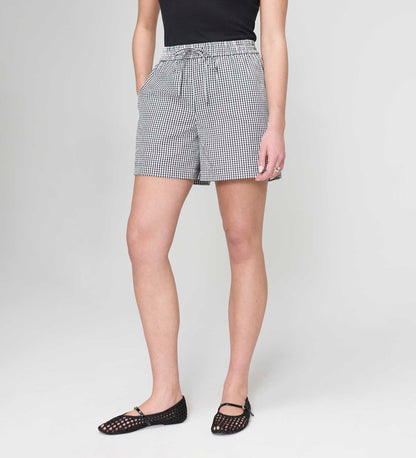 Sunny Black Cotton Gingham Drawstring Shorts