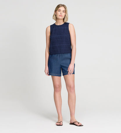 Gloria Navy Cotton Broderie Shell Top