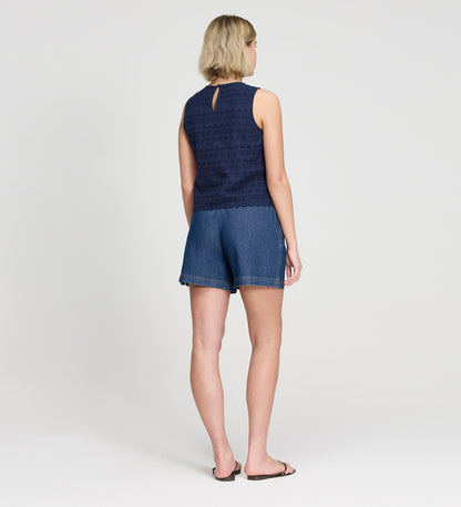 Gloria Navy Cotton Broderie Shell Top