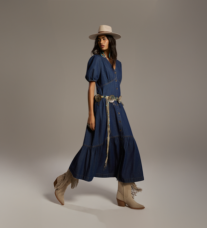Goldie Indigo Denim Midi Dress – Finery London Goldie Indigo Denim Midi Dress – Finery London