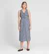 Hadlee Navy Cotton Gingham Shirred Bodice Sleeveless Midi Dress