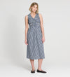 Hadlee Navy Cotton Gingham Shirred Bodice Sleeveless Midi Dress