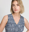 Hadlee Navy Cotton Gingham Shirred Bodice Sleeveless Midi Dress