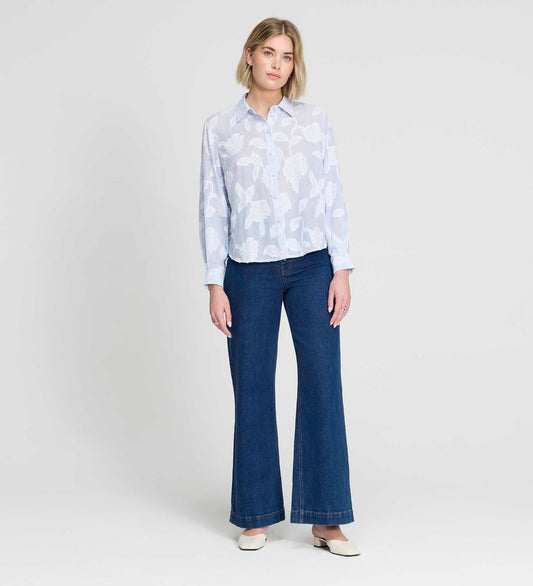 Heidi Blue Floral Jacquard Stripe Long Sleeve Shirt