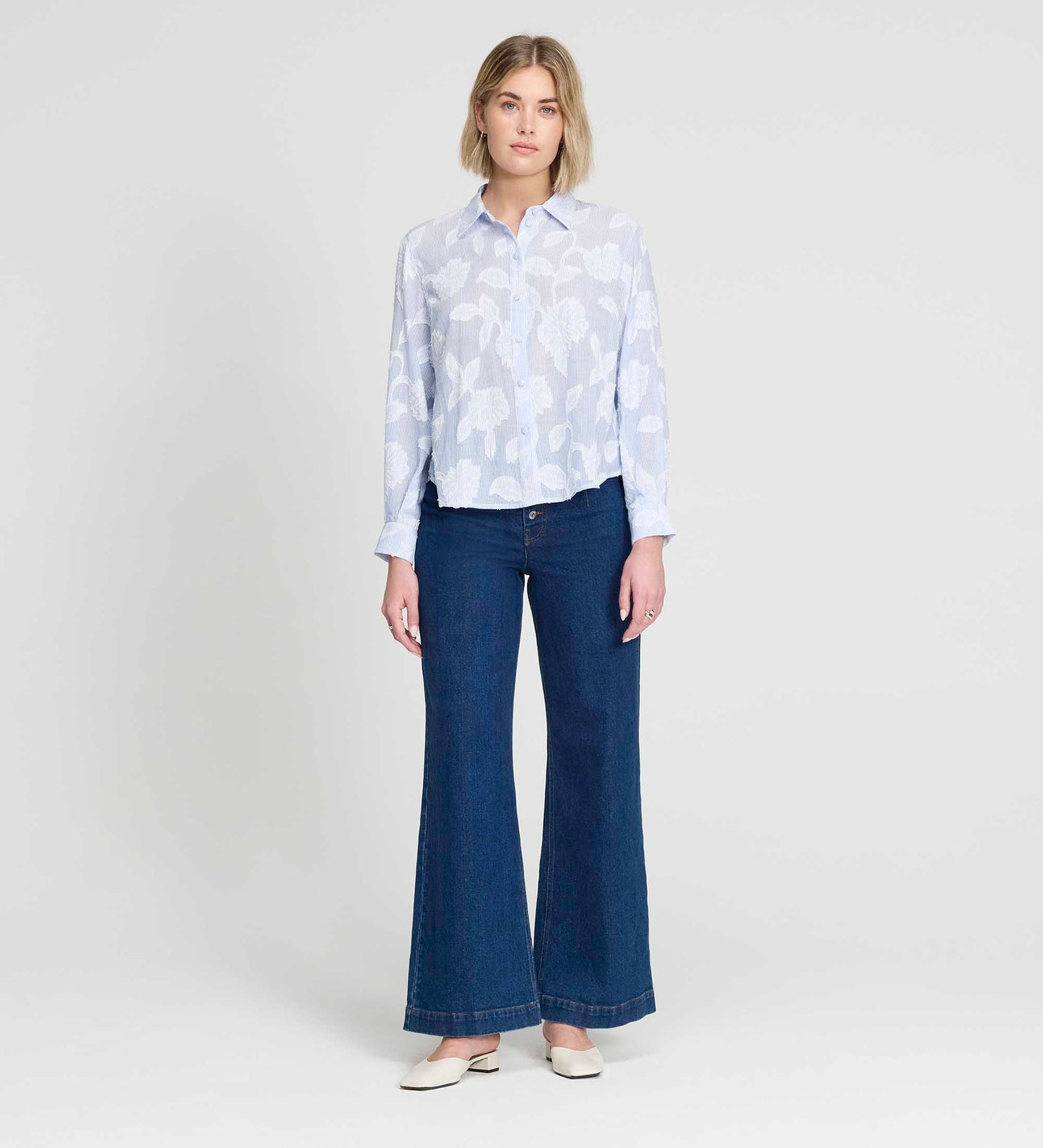Heidi Blue Floral Jacquard Stripe Long Sleeve Shirt