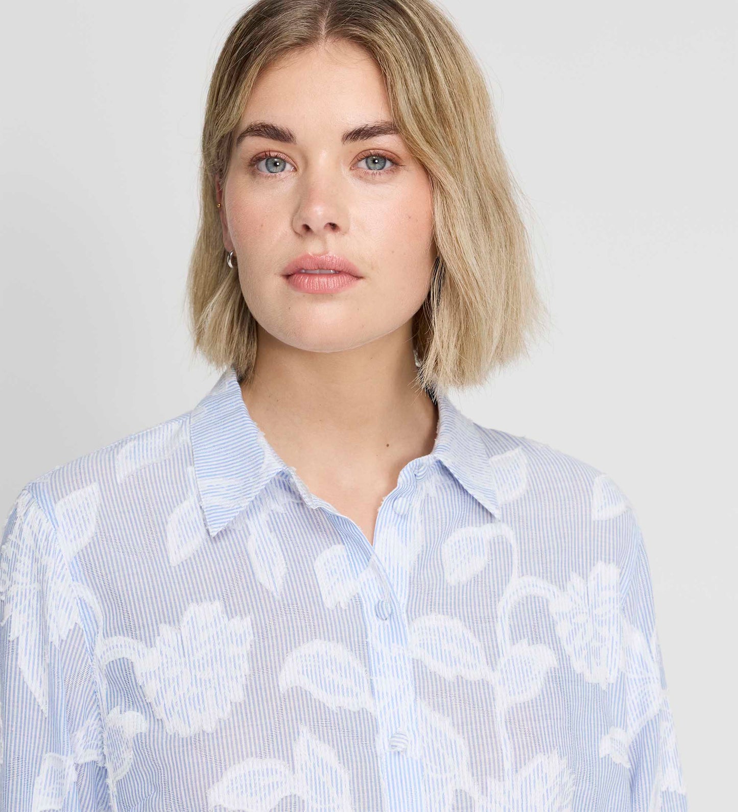 Heidi Blue Floral Jacquard Stripe Long Sleeve Shirt