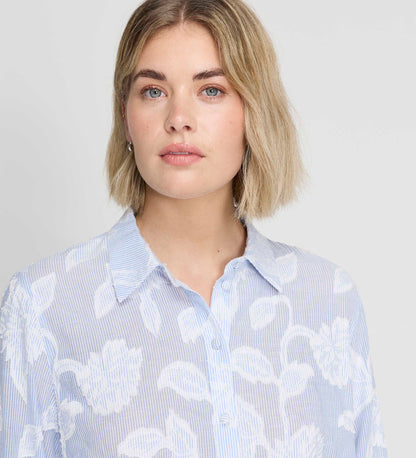 Heidi Blue Floral Jacquard Stripe Long Sleeve Shirt