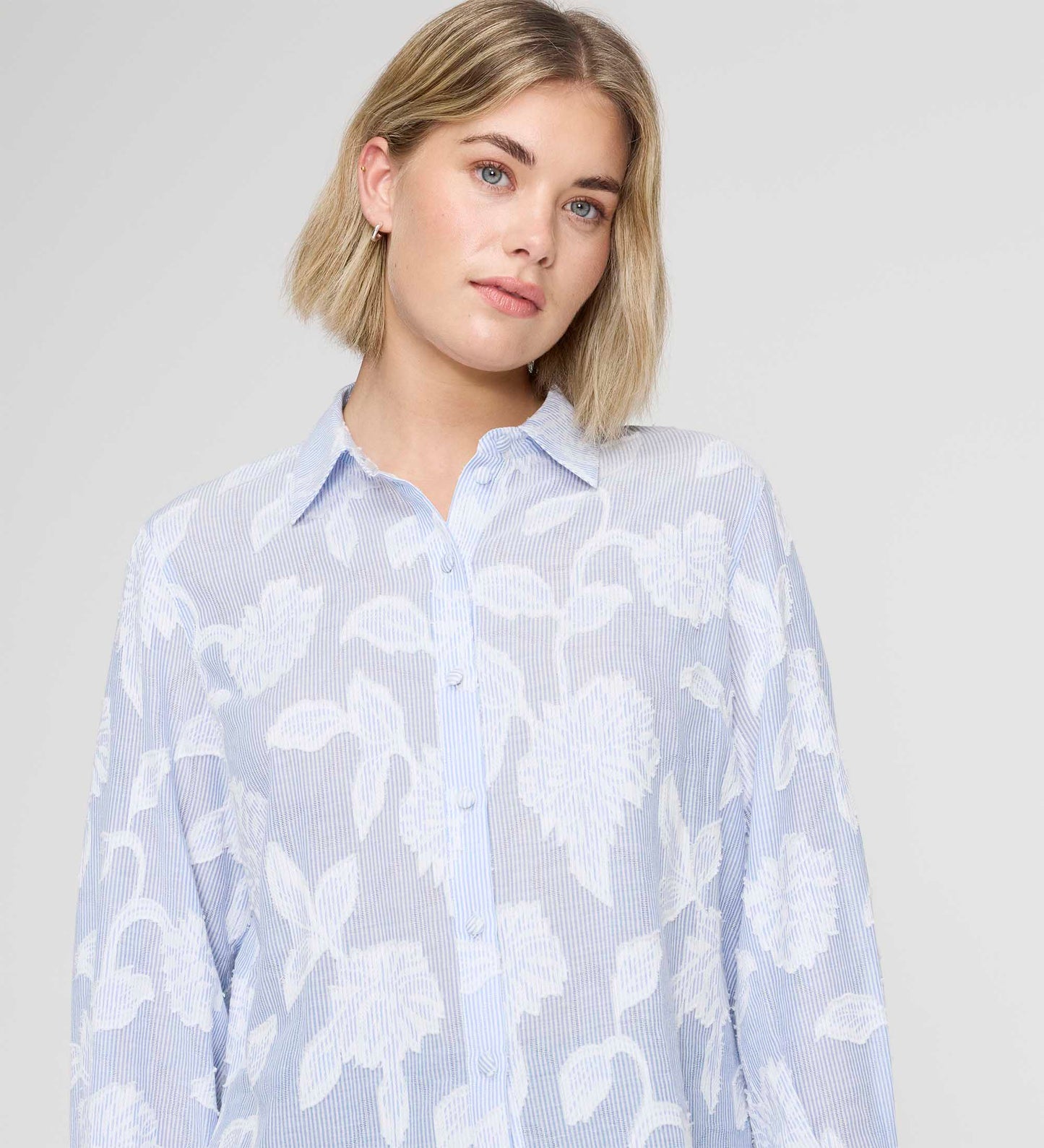 Heidi Blue Floral Jacquard Stripe Long Sleeve Shirt