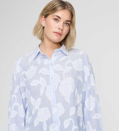 Heidi Blue Floral Jacquard Stripe Long Sleeve Shirt