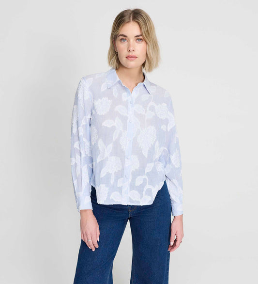Heidi Blue Floral Jacquard Stripe Long Sleeve Shirt