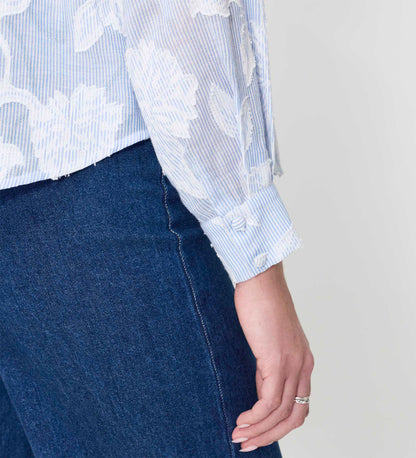Heidi Blue Floral Jacquard Stripe Long Sleeve Shirt