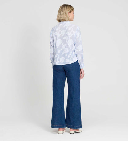 Heidi Blue Floral Jacquard Stripe Long Sleeve Shirt