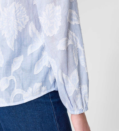 Ivie Blue Floral Jacquard Stripe Button-Through Blouse