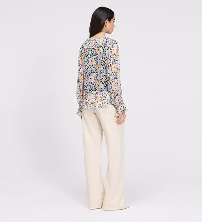 Jannelle Yellow Floral Chiffon Ruffle Front Tie Blouse