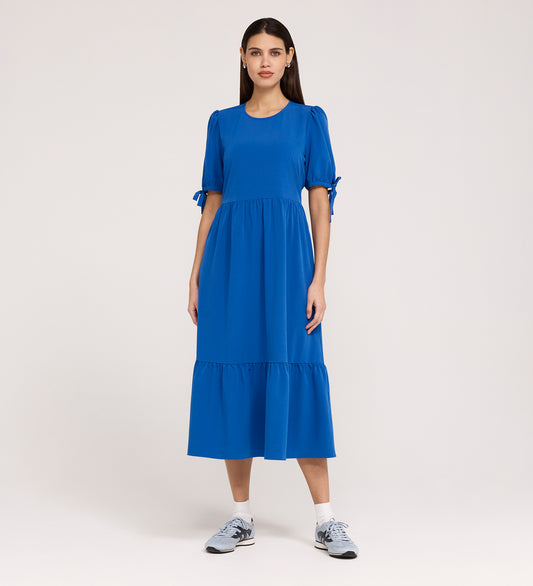 Jessa Cobalt Crepe Midi Tiered Dress
