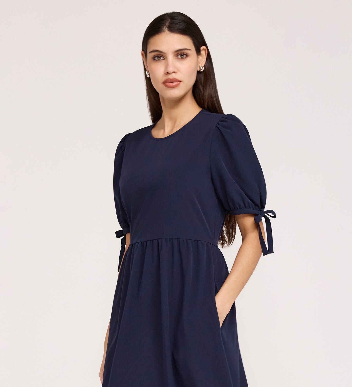 Jessa Navy Crepe Midi Tiered Dress
