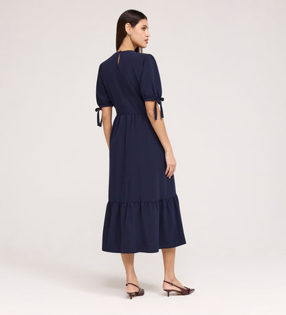 Jessa Navy Crepe Midi Tiered Dress
