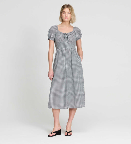 Kaitlyn Black Cotton Gingham Check Midi Dress