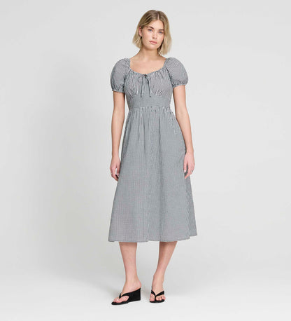 Kaitlyn Black Cotton Gingham Check Midi Dress