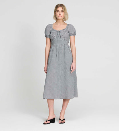 Kaitlyn Black Cotton Gingham Check Midi Dress