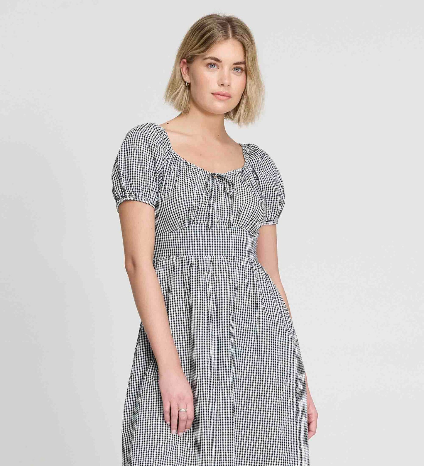 Kaitlyn Black Cotton Gingham Check Midi Dress