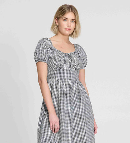 Kaitlyn Black Cotton Gingham Check Midi Dress