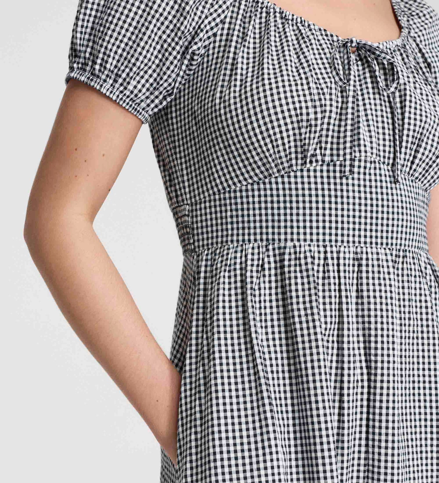Kaitlyn Black Cotton Gingham Check Midi Dress