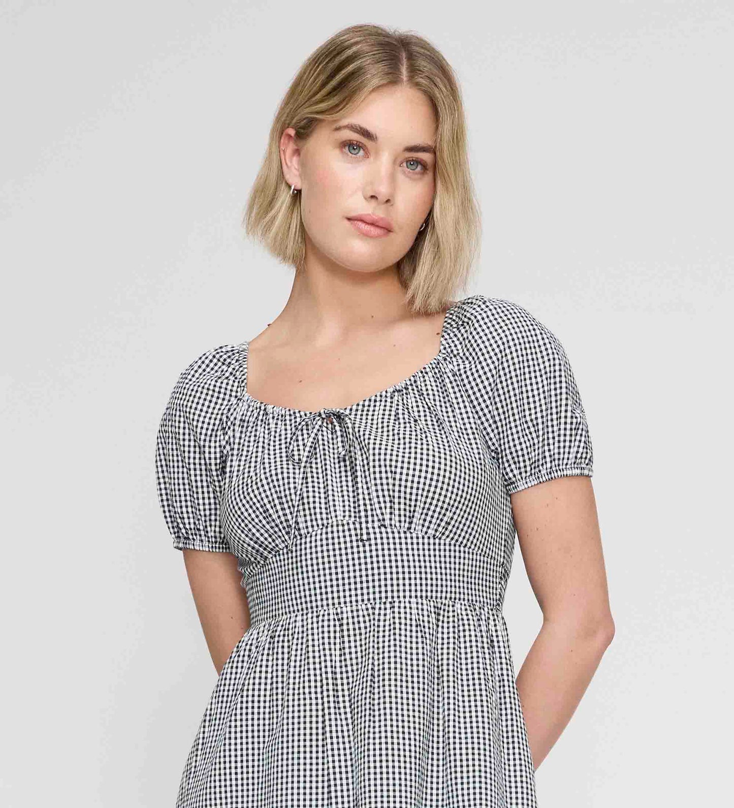 Kaitlyn Black Cotton Gingham Check Midi Dress