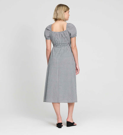 Kaitlyn Black Cotton Gingham Check Midi Dress