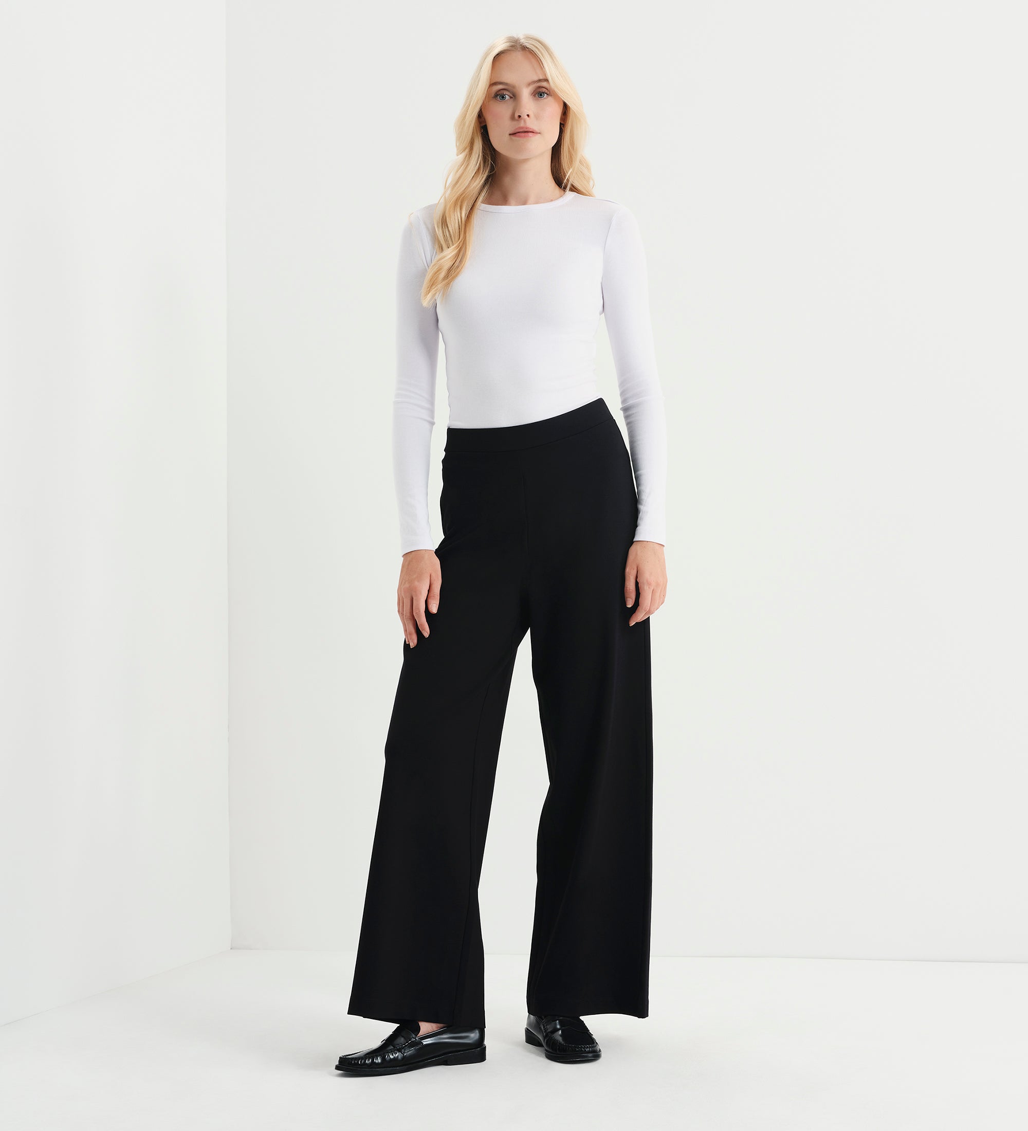 Kenzie Black Ponte Jersey Wide Leg Trousers – Finery London