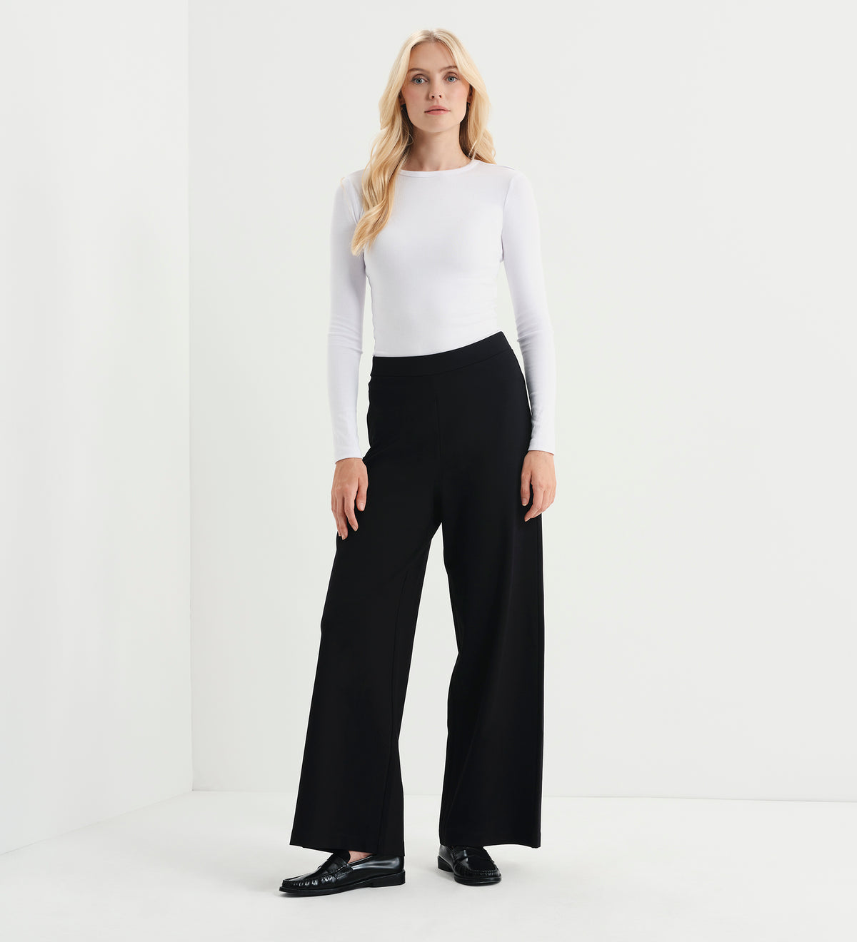 Kenzie Black Ponte Jersey Wide Leg Trousers