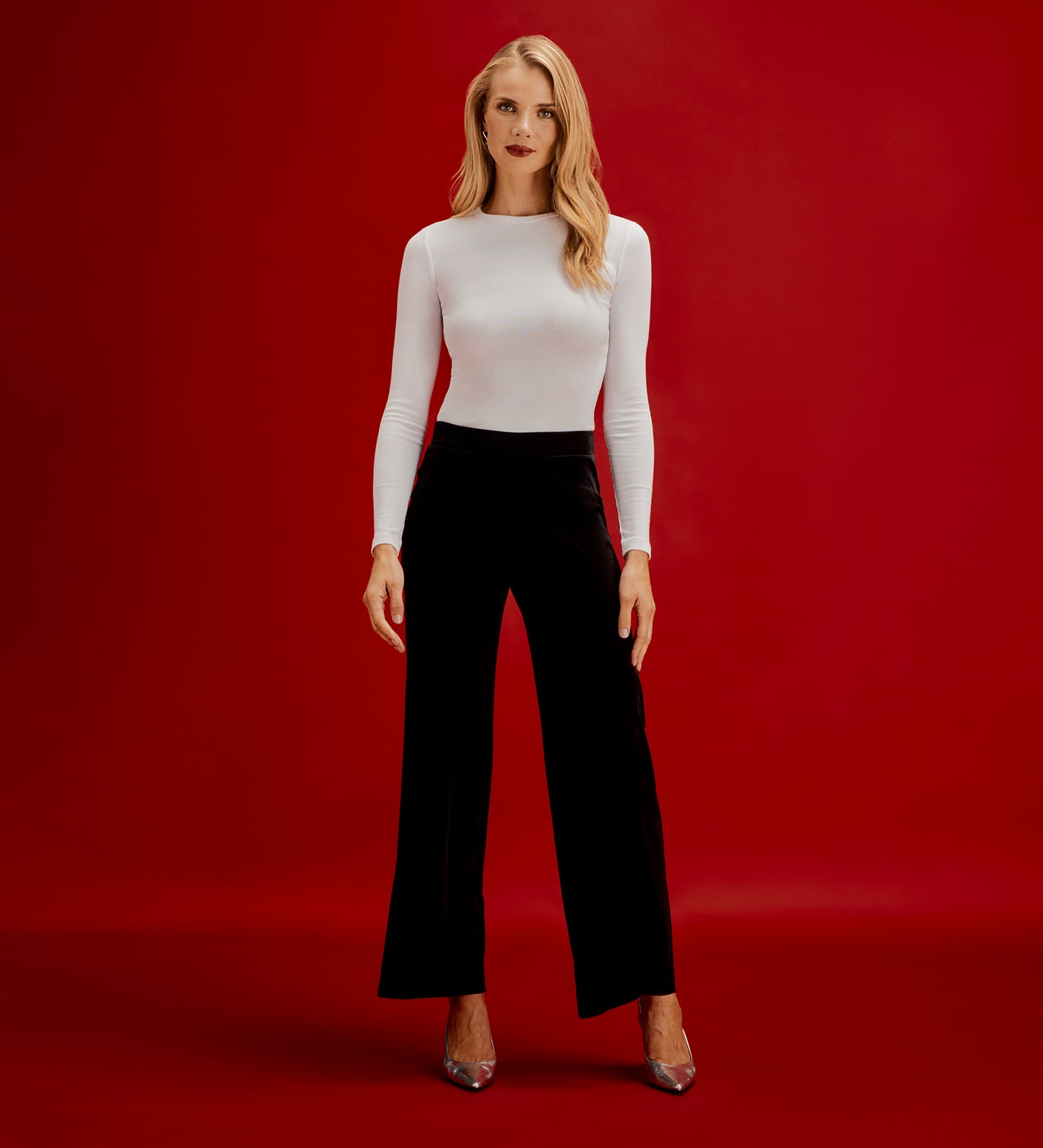 Kenzie Black Velvet Wide Leg Trousers