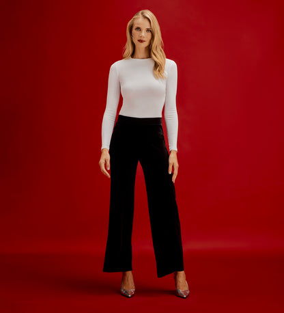 Kenzie Black Velvet Wide Leg Trousers
