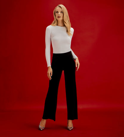 Kenzie Black Velvet Wide Leg Trousers